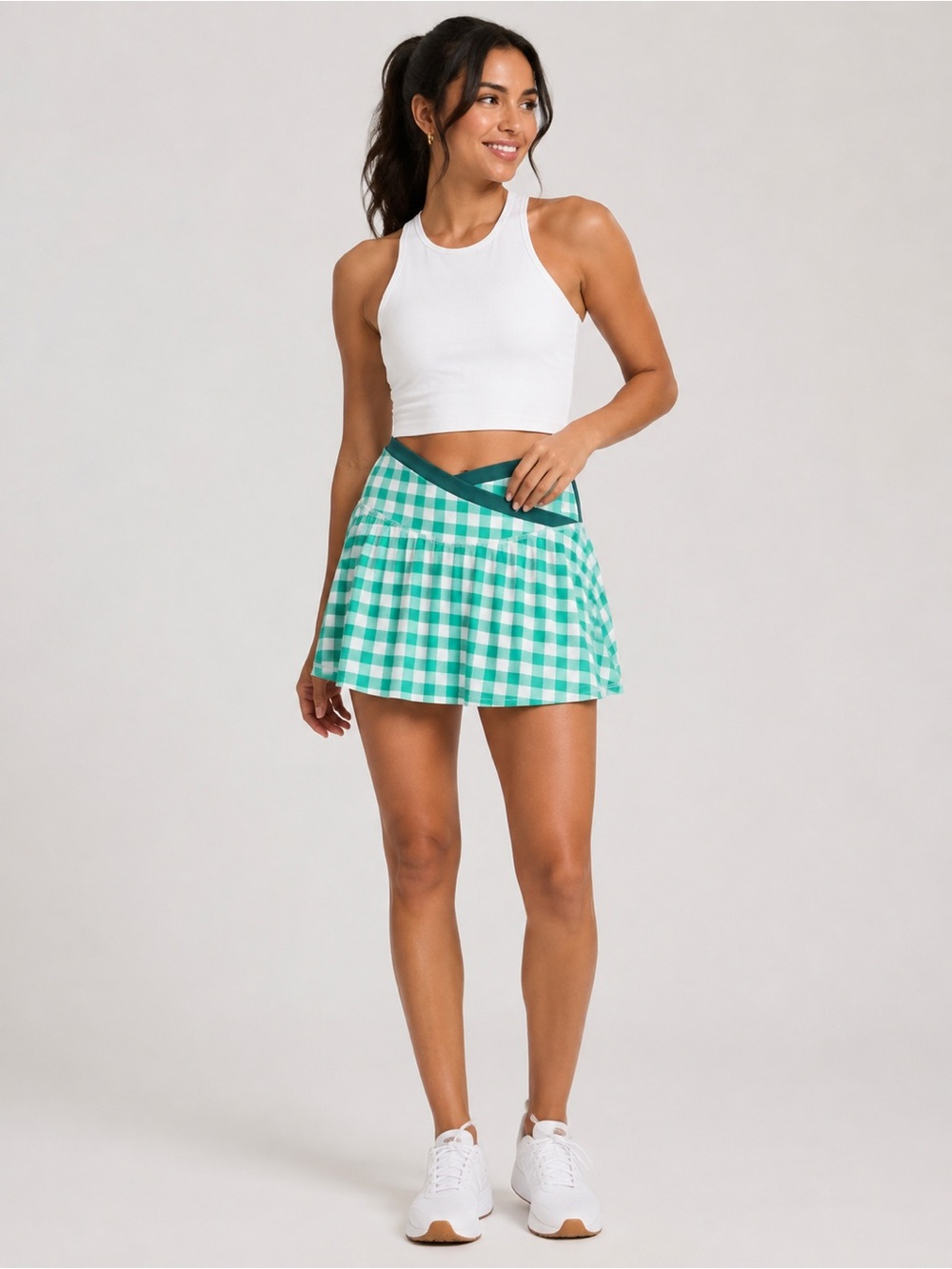 NWT-Women's All In motion Teal Gingham Skirt - built in shorts, size XS